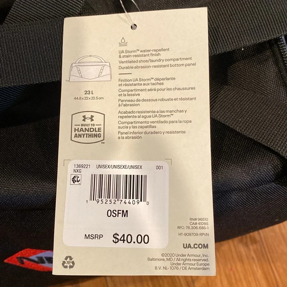 Under Armour Black Duffel Bag NWT